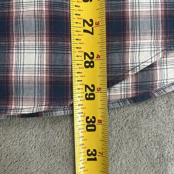 J Crew Shirt Mens L Red White Blue Plaid Button Down Slim Mercantile Flex - Picture 5 of 5